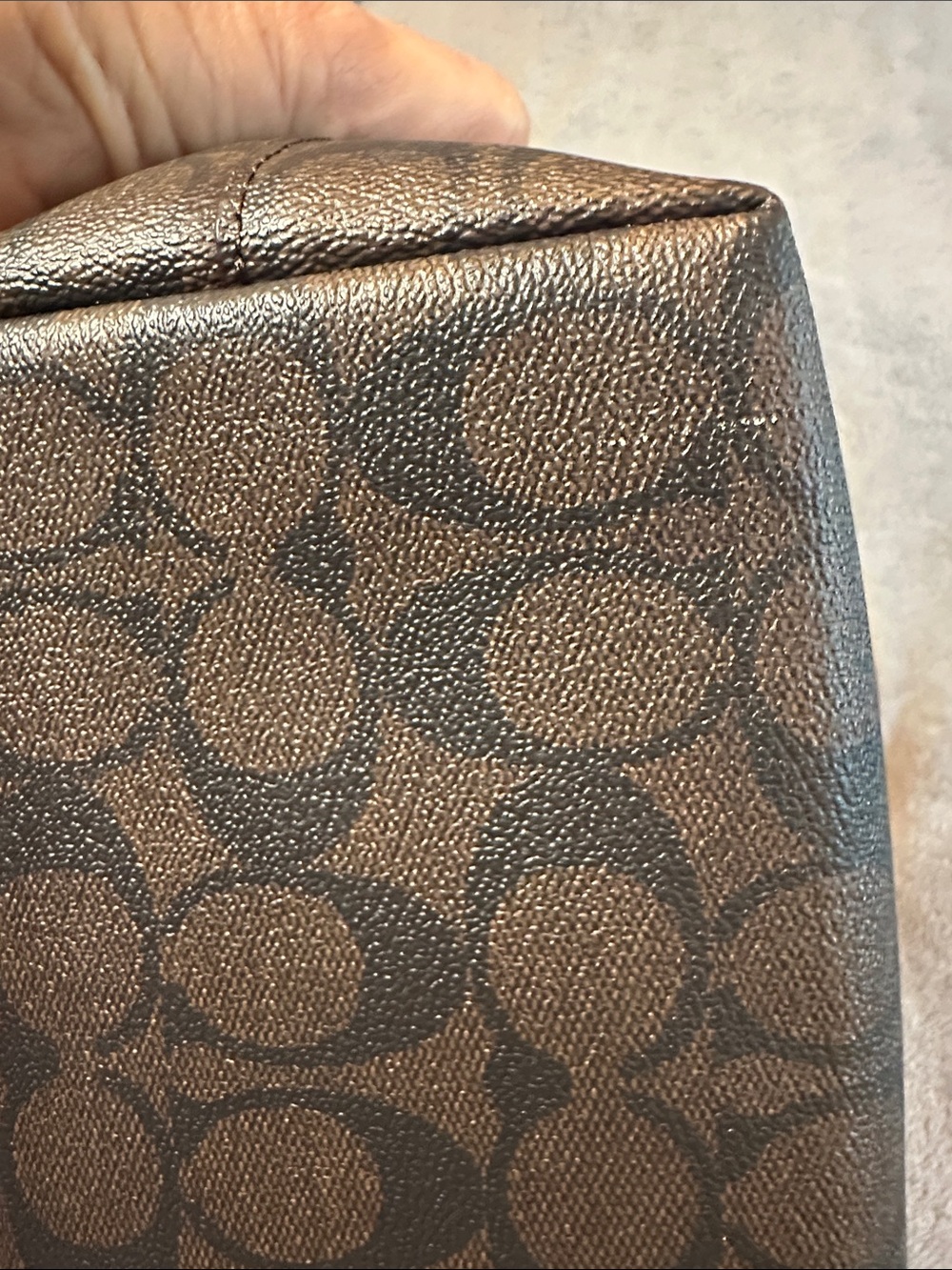 NWTS Coach Brown Signature Tote w/Pink/Coral Leather Handles 🩷🌸🤎 - Picture 8 of 14